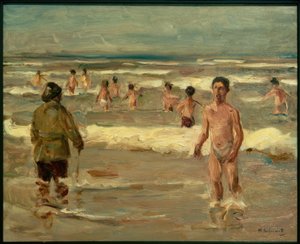 Denizde banyo yapan çocuklar by Max Liebermann