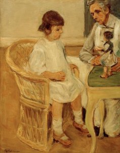 Sağdaki hasır sandalyede sanatçının torunu by Max Liebermann