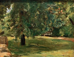 Wannsee bahçesinde kestane ağacının altındaki bahçe bankı by Max Liebermann