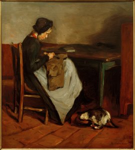 Kedi - Hollanda iç ile dikiş kız by Max Liebermann