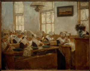 Dikiş okulu - Amsterdam yetimhanesinde çalışma odası by Max Liebermann