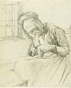 Pencerede Tamir Eden Yaşlı Kadın by Max Liebermann