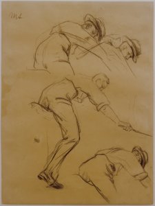 Polo oyuncusu, sağdan üç bisikletçi - çalışma by Max Liebermann