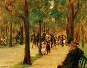 Yürüyüşçüler ve bir at ile hayvanat bahçesinde gezinti by Max Liebermann