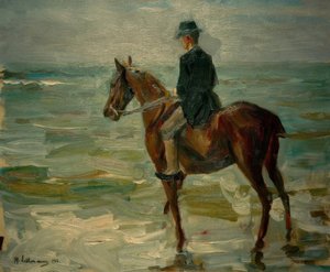 Soldaki denizde binici by Max Liebermann