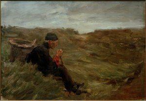 Kum tepelerinde oturan çiftçi - 1. taslak by Max Liebermann