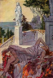 Dido, Aeneas (renkli taş) tarafından terk edildikten sonra intihar eder.