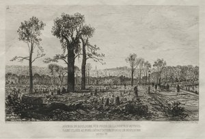 Paris Kuşatması'nın sanatsal anıları: Avenue de Boulogne, Porte d'Auteuil'den alınan görünüm, arka planda St. Cloud, Bois de Boulogne'un Yıkımı by Maxime Lalanne