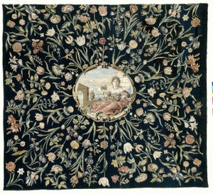 Flora ve çiçek desenli kişileştirme ile masa örtüsü by Maximiliaan van der Gucht (possibly)