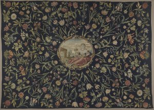 Flora ve çiçek desenli kişileştirme ile masa örtüsü by Maximiliaan van der Gucht (possibly)
