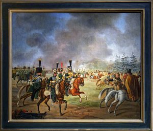 At sırtında 5. avcı alayının savaşı (tuval üzerine yağlı boya) by Maximilian Joseph de Schauenburg