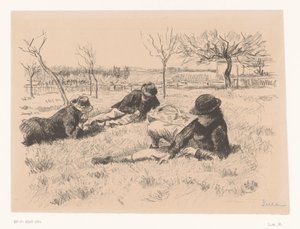 Üç adam bir çayırda dinleniyor by Maximilien Luce (signed by artist)