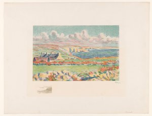 Evleri olan kıyı manzarası Camaret (orijinal başlık) by Maximilien Luce (signed by artist)