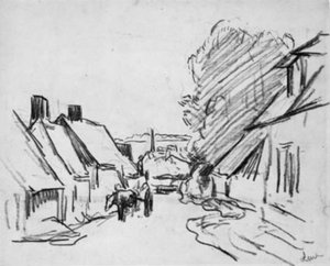 At arabası ile kırsal sokak. Éragny-sur-Epte (?) by Maximilien Luce