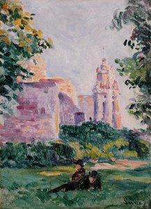 Çimlerde Dinlenme, c.1897 (gemide yağ) by Maximilien Luce