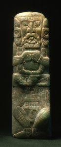 Hiyeroglif Merdivenin aşağısına ithafen yerleştirilmiş heykelcik, Copan, Geç Klasik Dönem (600-900) (yeşim taşı)