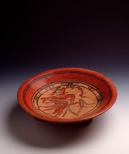 Kolomb öncesi sanat, Maya uygarlığı, klasik dönem: boyalı kilden üç ayaklı vazo. Peten, Guatemala