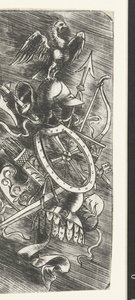 Çeşitli silahlar da dahil olmak üzere silah ganimetlerinin üstünde kartal by Meester van 1515
