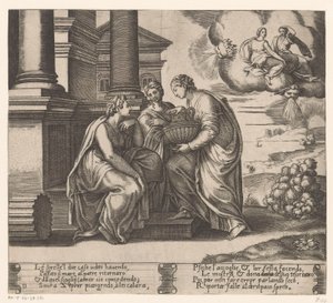 Psyche kız kardeşleri tarafından ziyaret edilir Amor ve Psyche Öyküsü (dizi adı) by Meester van de Dobbelsteen