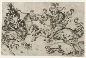 At sırtında iki vahşi adam arasında kavga by Meester van het Amsterdamse Kabinet