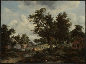 Bir Mezra Yolunda Yolcularla Birlikte Ormanlık Bir Manzara by Meindert Hobbema