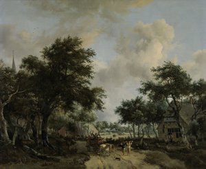 Arabada Merrymakers ile Ormanlık Manzara Neşeli bir şirketle manzara by Meindert Hobbema