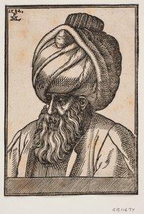 Sarıklı sakallı adamın büstü, sola doğru 3/4 profil by Melchior Lorck