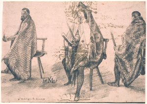 Üç Oturan Adam, Her Biri Elinde Bir Mum Tutuyor by Melchior Lorck
