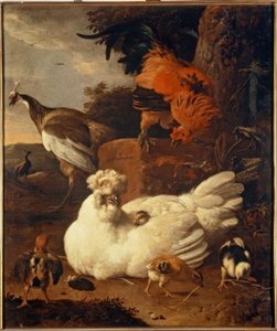 M. de Hondecoeter, civcivli anne tavuk by Melchior de Hondecoeter