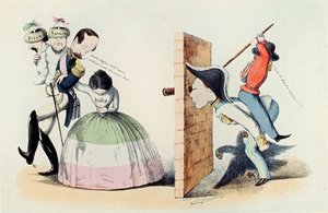 Risorgimento: 24/03/1860 tarihli Torino Antlaşması (Trattato di Torino) üzerine karikatür (gravür)