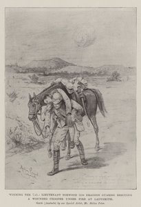VC'yi kazanan Teğmen Norwood (5. Süvari Muhafızları), Ladysmith'te Ateş Altında Yaralı Bir Asker'i kurtarıyor by Melton Prior