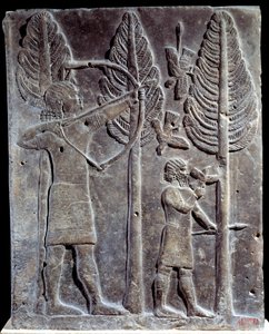 Kuş avı sahnesi. Sargon II veya Sharroukin, Asur Kralı Sarayı'ndan Horsabad'a (Khunsabad) (Mezopotamya), Irak'a albasterde alçak kabartma. 722-705 M.Ö. Paris. Louvre müzesi by Mesopotamian Mesopotamian