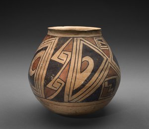 Geometrik desenli kavanoz (olla), c.1300 (astarlı toprak kap) by Mexican School