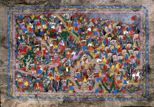 Köy sahnesi, Guerrero Eyaleti, Meksika (boyalı ağaç kabuğu) by Mexican School