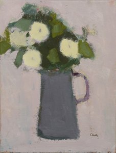 Beyaz çiçekler, gri sürahi, 2017 (keten üzerine yağlı boya) by Michael (BACS) Clark