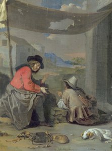 Bir Köpekle Oturan İki Figür (gemide yağ) by Michael (attr. to) Sweerts