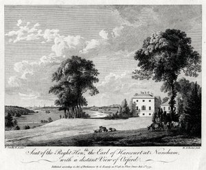 Saygıdeğer Makam, Oxford'un uzak bir manzarasına sahip Nuneham'daki Harcourt Kontu, 1775. by Michael Angelo Rooker