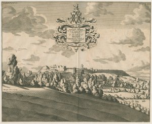Tutbury Kalesi - Uzaktan Görünüm: bakır levha gravürü, nd [c 1686] by Michael Burghers
