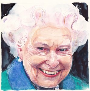 İngiltere Kraliçesi II. Elizabeth (sulu boya) by Michael Frith