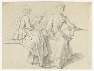 Oturan iki kızla çalışma sayfası by Michel Barthélémy Ollivier (possibly)