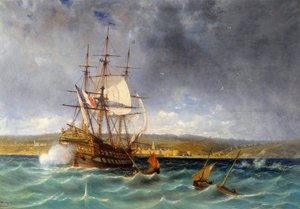 Gazi, Concarneau Detail limanına giriyor. Michel Bouquet (1807-1890) tarafından yapılan tablo 19. yüzyıl Brest, Musee des Beaux Arts by Michel Bouquet