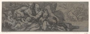 Eğlence bir araya geldi bacchante en putti by Michel Dorigny (attributed to)