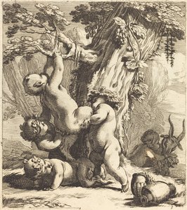 Putti ve Faunlar Asma Tırmanıyor by Michel Dorigny