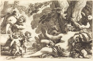 Çocuklarla Oturan Bacchante by Michel Dorigny