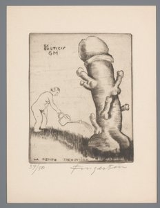 Exlibris van Gianni Mantero Ex eroticis GM (nesne üzerine başlık) La petite jardinière (nesne üzerine başlık) by Michel Fingesten (signed by artist)