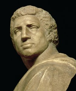 Brutus, büstün baş detayı, Michelangelo Buonarroti 1475-1564, c.1539-40, 79848 mermer detayı