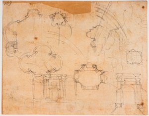 Sforza Şapeli için bina planları, görünüşler ve kubbe eskizleri by Michelangelo Buonarroti