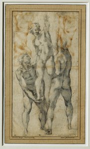 Bir üçüncüyü kaldıran iki çıplak adam, 1502-06 civarı ... by Michelangelo Buonarroti