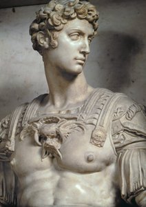 Giuliano de Medici, Nemours Dükü 1479-1516, mezarından figürün detayı, Michelangelo Buonarroti 1475-1564, 1533 mermer detayı 85089 ve 52674