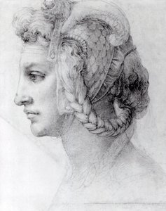 İdeal Kadın Başı, c.1525-28 (kağıt üzerine siyah tebeşir) by Michelangelo Buonarroti